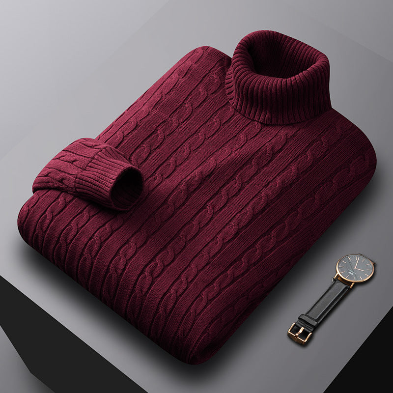 Men's Cable Knit Turtleneck Sweater - VibreMode