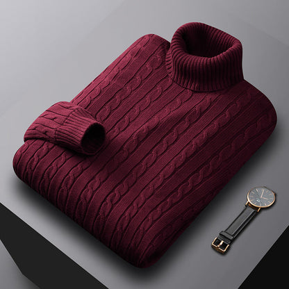 Men's Cable Knit Turtleneck Sweater - VibreMode