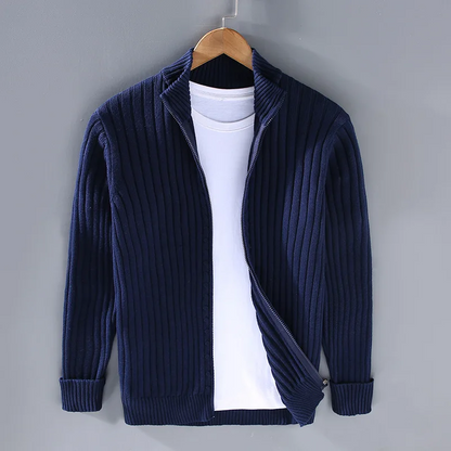 Men's Ribbed Cardigan Sweater Open Front Cozy Grey