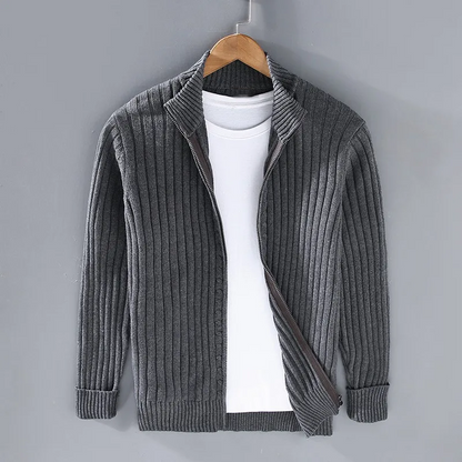 Men's Ribbed Cardigan Sweater Open Front Cozy Grey