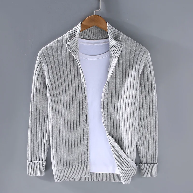 Men's Ribbed Cardigan Sweater Open Front Cozy Grey - Vonnera