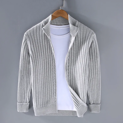 Men's Ribbed Cardigan Sweater Open Front Cozy Grey - Vonnera