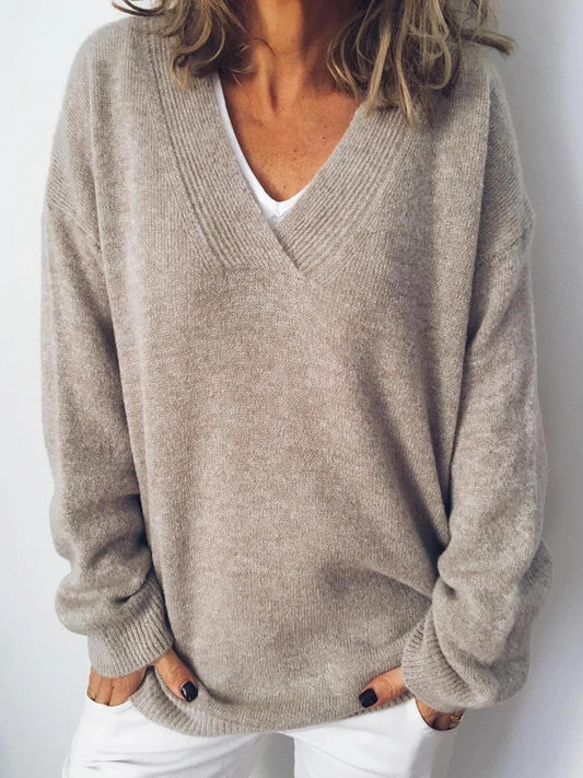 Women's V-Neck Long-Sleeve Sweater Apricot - Vonnera
