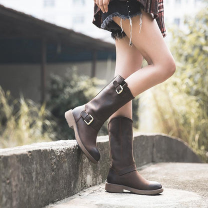 Women's Mid Calf Boots With Buckle