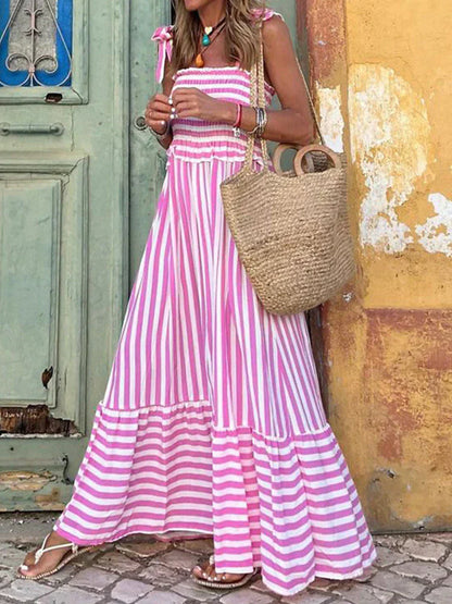 Women's Striped Dress with Tie Straps - Vonnera