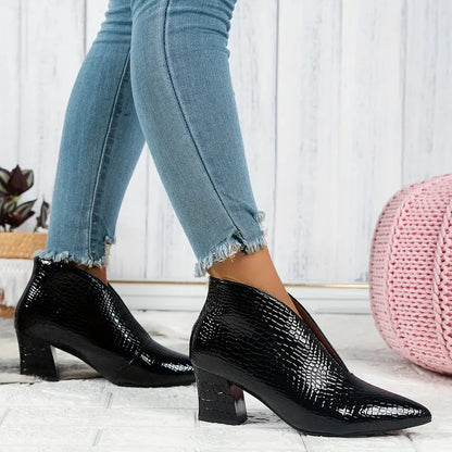 Women's Textured Ankle Boots Mid Block Heel