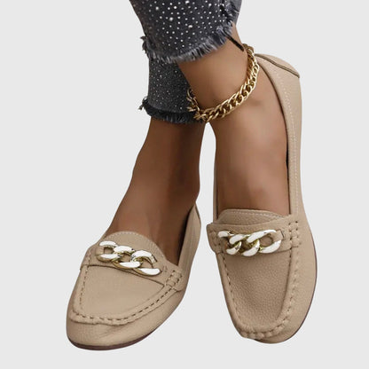 Women's Slip-On Loafers Gold Chain Detail Flat Shoes