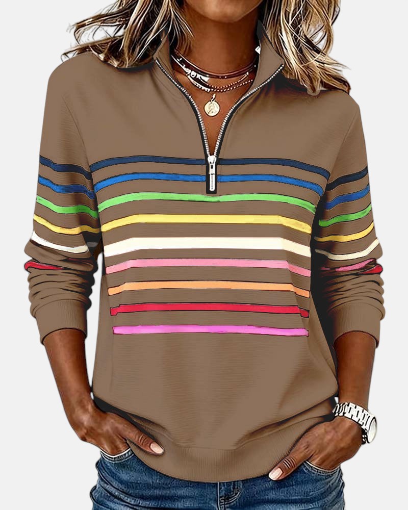 Rainbow Striped Zip Up Sweatshirt