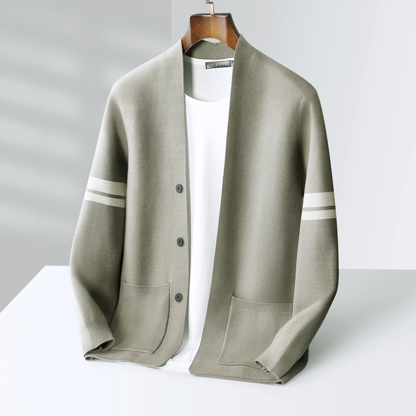 Men's Button Front Cardigan Stripe Detail