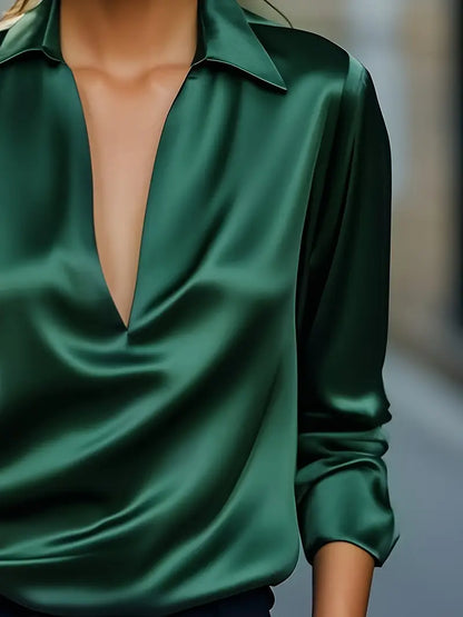 Women's V-Neck Satin Blouse