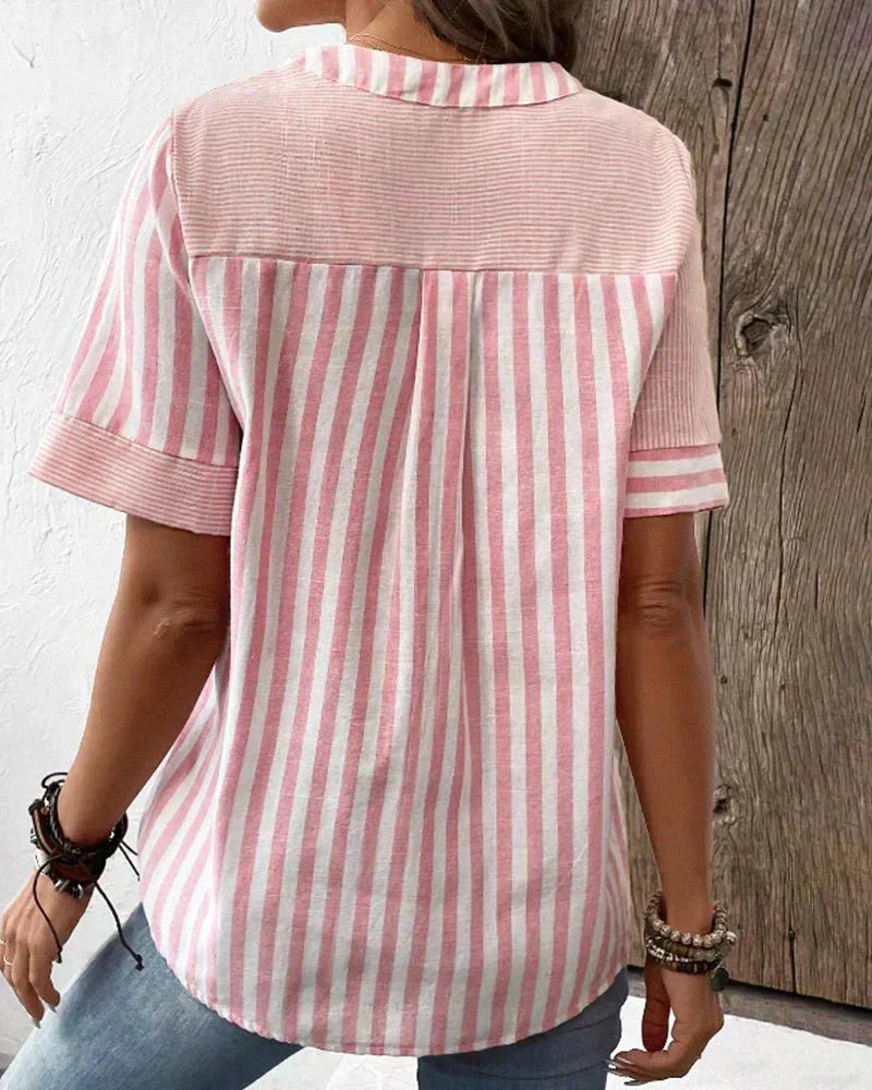 Women's Stripe Blouse Button Front