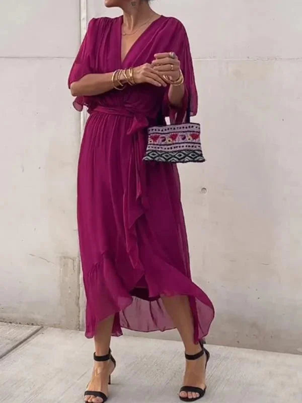 Women's Silk V-Neck Dress Soft Elegant