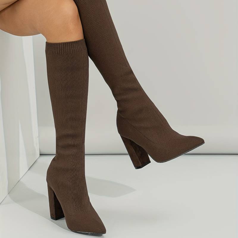 Women's Knee-High Boots Pointed Toe Block Heel