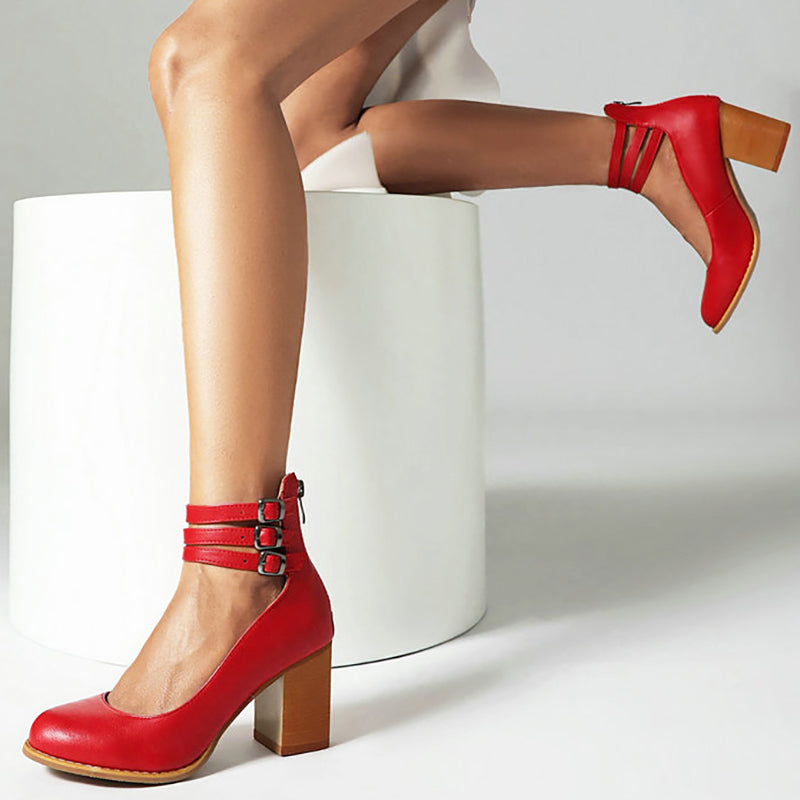Women's Ankle Strap Sandals Smooth Thick Heel