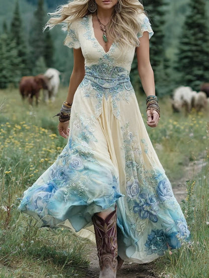 Women's Short Sleeve Gradient Maxi Dress