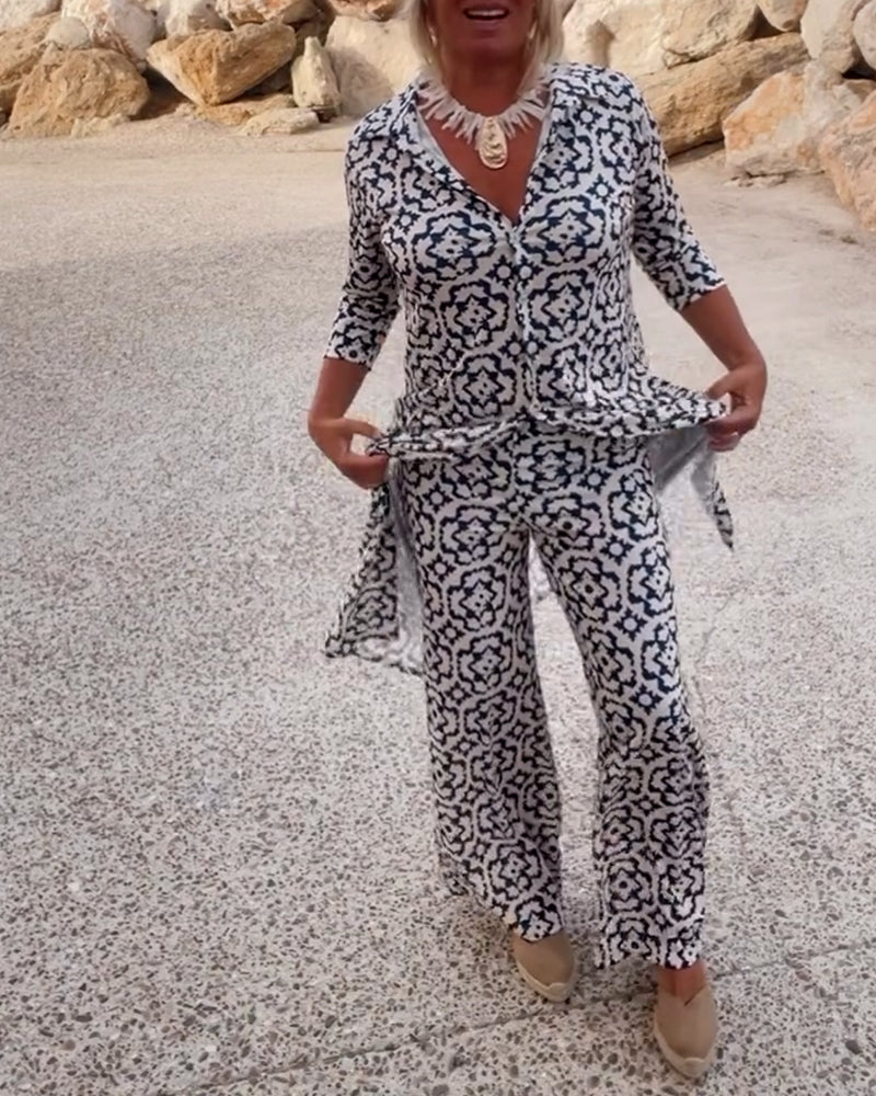 Women's Printed Two-Piece Set Everyday Wear