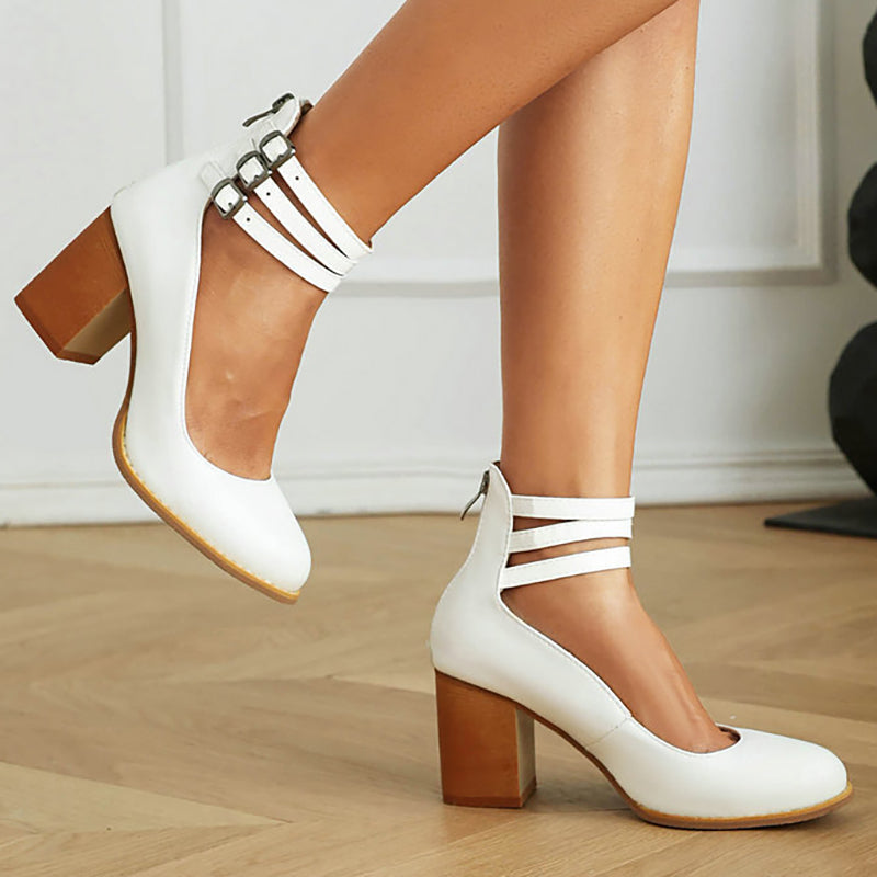 Women's Ankle Strap Sandals Smooth Thick Heel