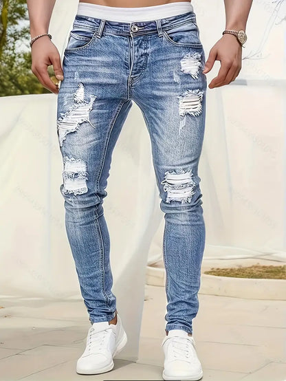 Men's Ripped Skinny Jeans Distressed Denim Dark Blue - Vonnera