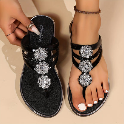Women's Rhinestone T-Strap Sandals