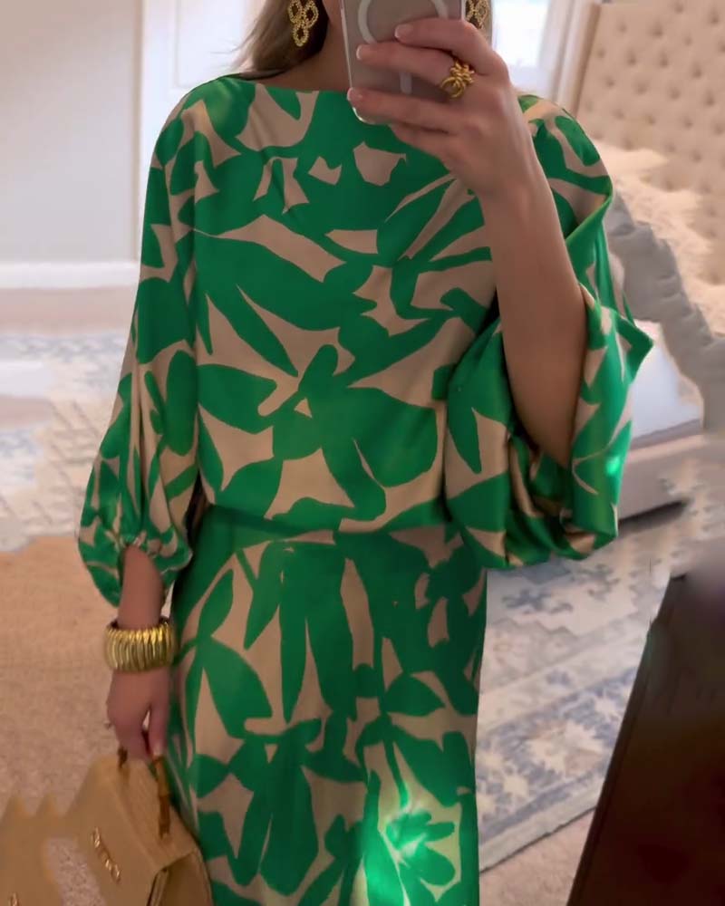 Women's Printed Two-Piece Set Lantern Sleeves