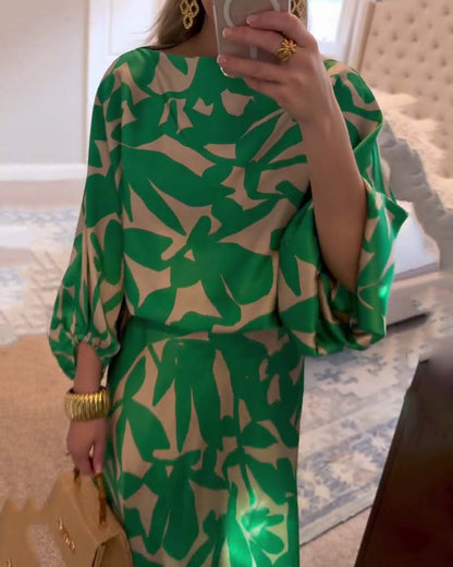 Women's Printed Two-Piece Set Lantern Sleeves