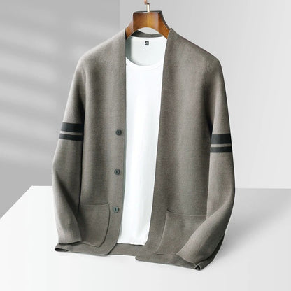 Men's Button Front Cardigan Stripe Detail