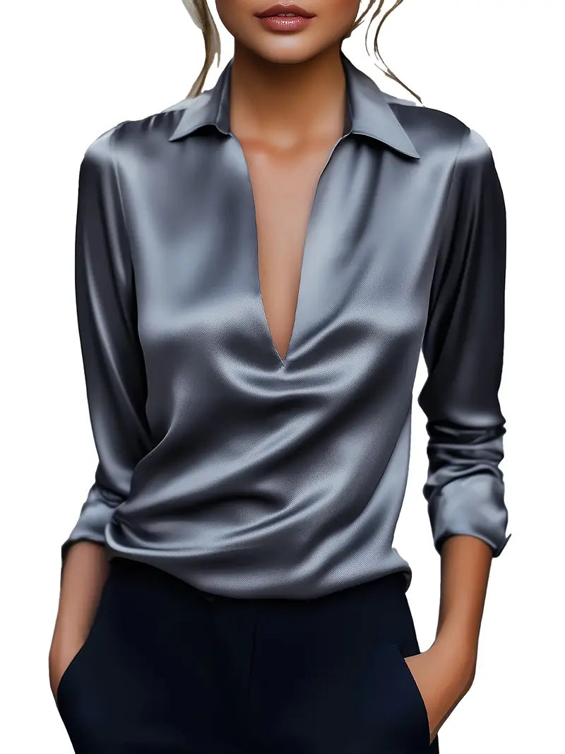 Women's V-Neck Satin Blouse