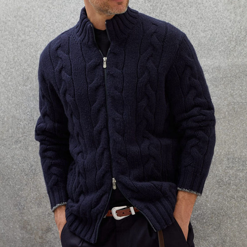 Men's Cable Knit Cardigan Zip-Up - Vonnera