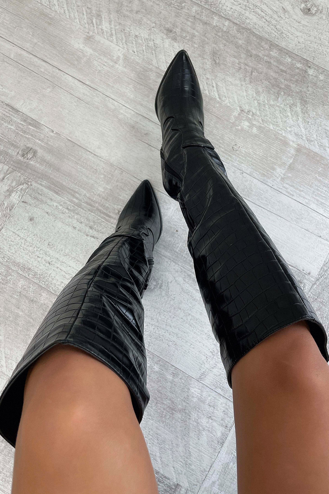 Women's Knee-High Boots Croc Pattern