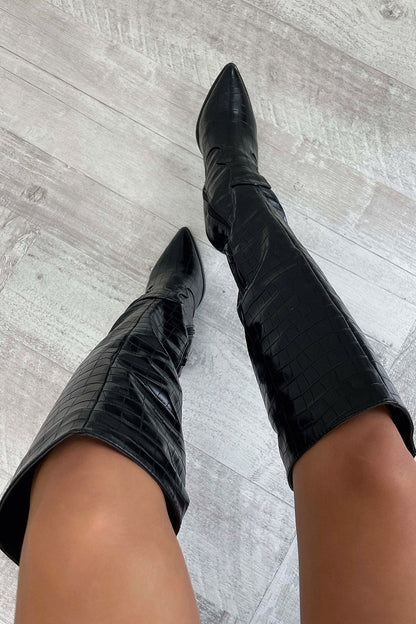 Women's Knee-High Boots Croc Pattern