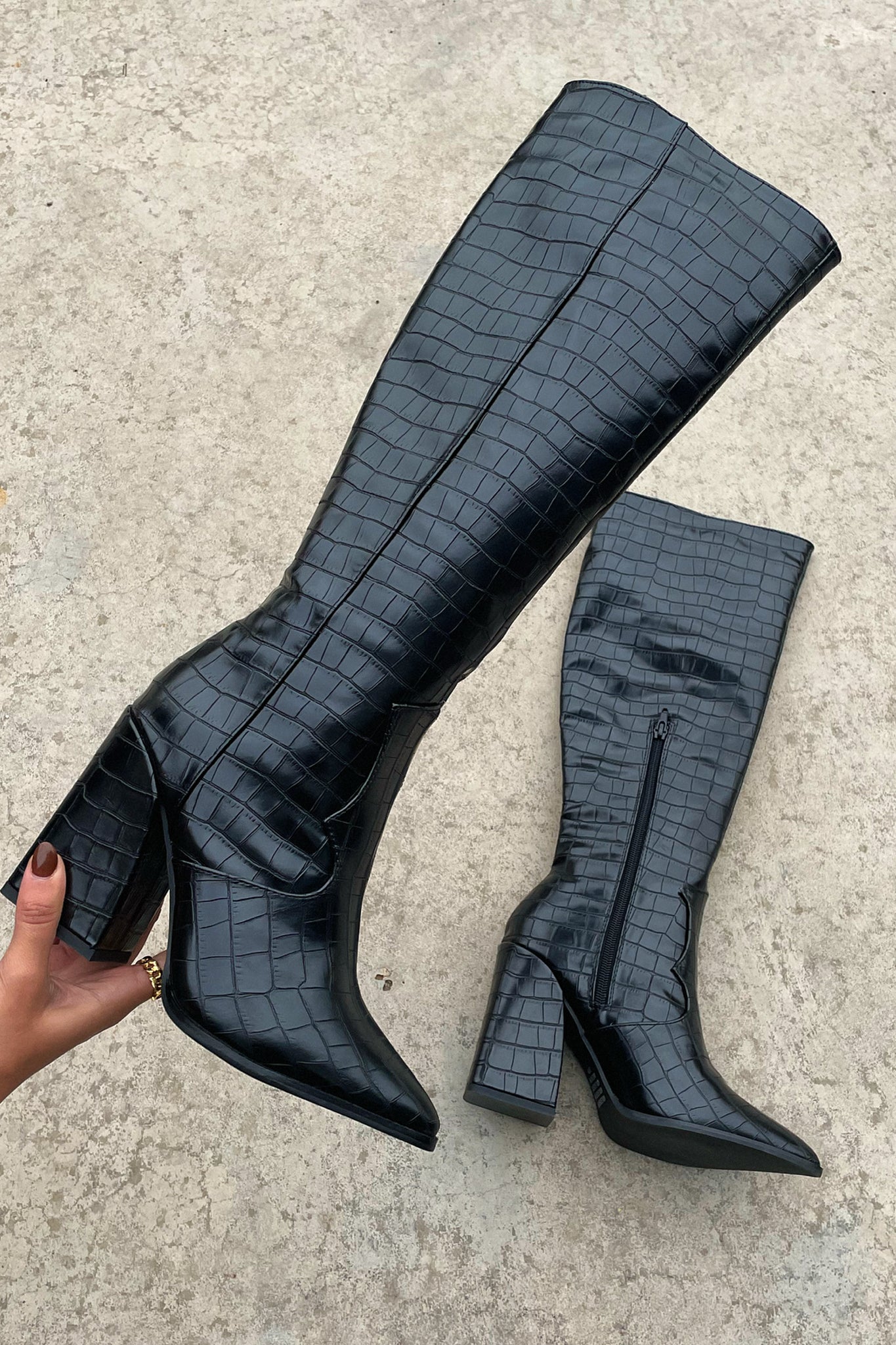 Women's Knee-High Boots Croc Pattern