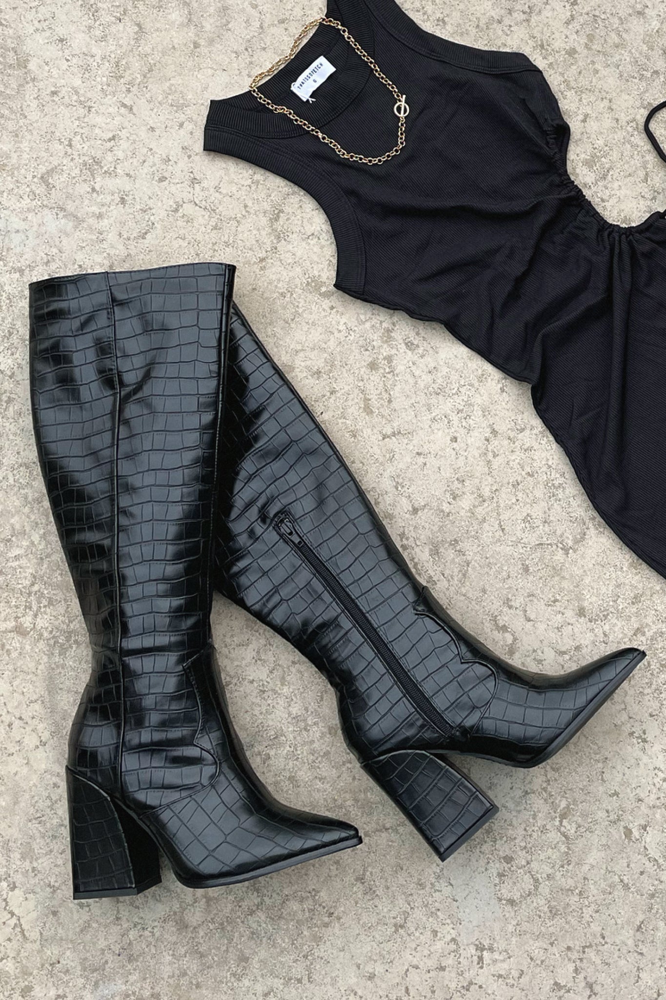Women's Knee-High Boots Croc Pattern