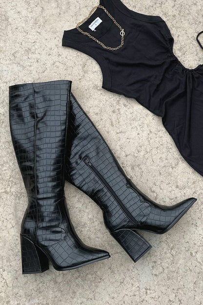 Women's Knee-High Boots Croc Pattern