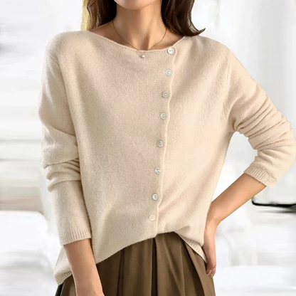 Women's Asymmetric Button Cardigan Long Sleeve Knit Beige