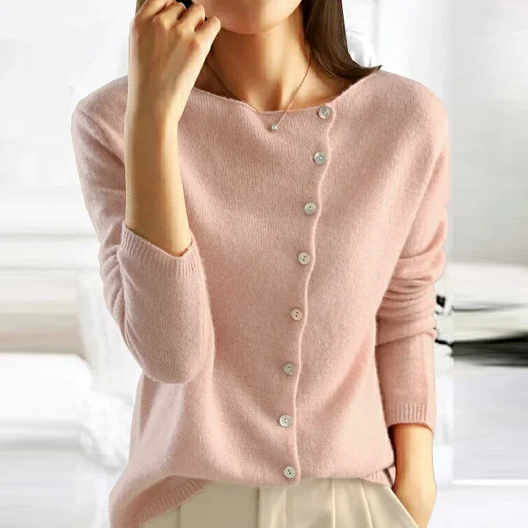 Women's Asymmetric Button Cardigan Long Sleeve Knit Beige