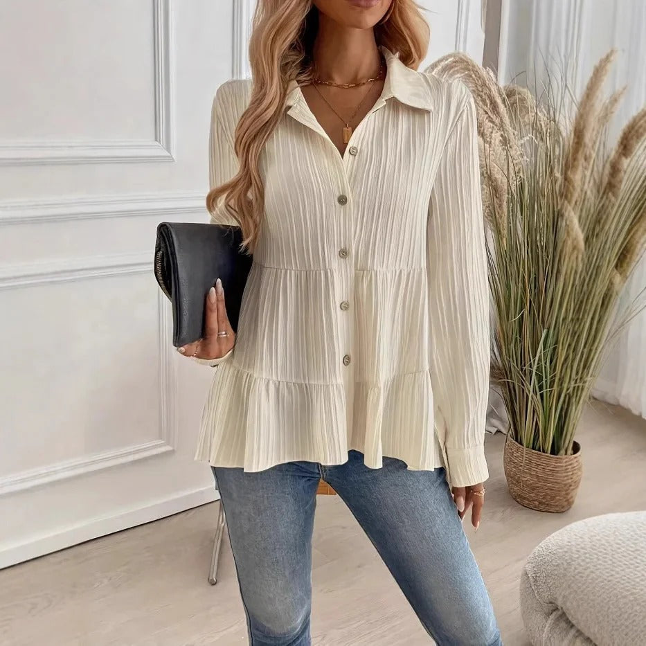 Women's Long Sleeve Peplum Blouse - Vonnera