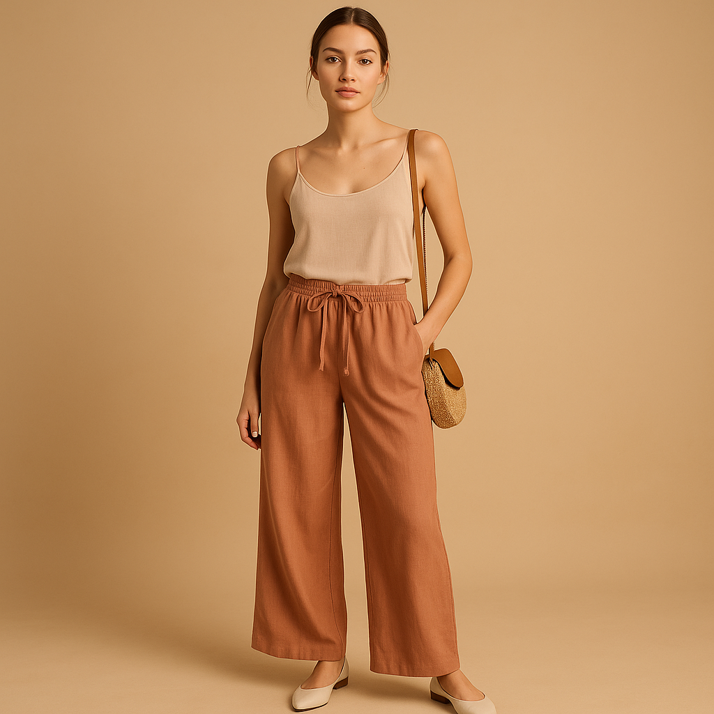 Elastic waist loose summer trousers for women with a relaxed comfortable fit, ideal for warm days, casual outfits, and versatile summer styling.