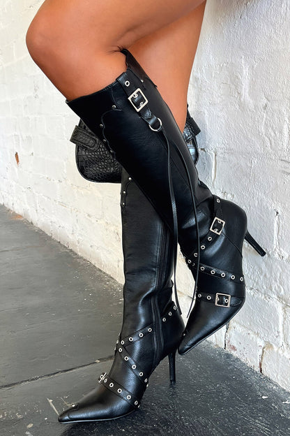 Women's Knee-High Boots Buckle Strap
