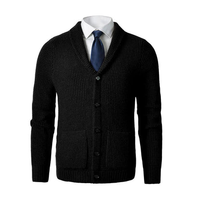 Men's Knit Cardigan Shawl Collar Button-Up Wool Blend Front Pockets - Vonnera