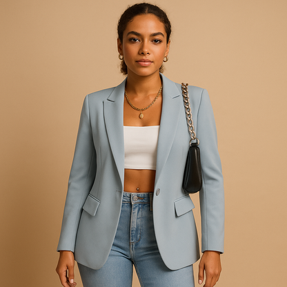 Elegant fitted blazer for women with a classic tailored shape, perfect for office wear, formal events, and stylish casual outfits.