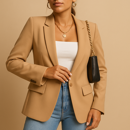 Elegant fitted blazer for women with a classic tailored shape, perfect for office wear, formal events, and stylish casual outfits.