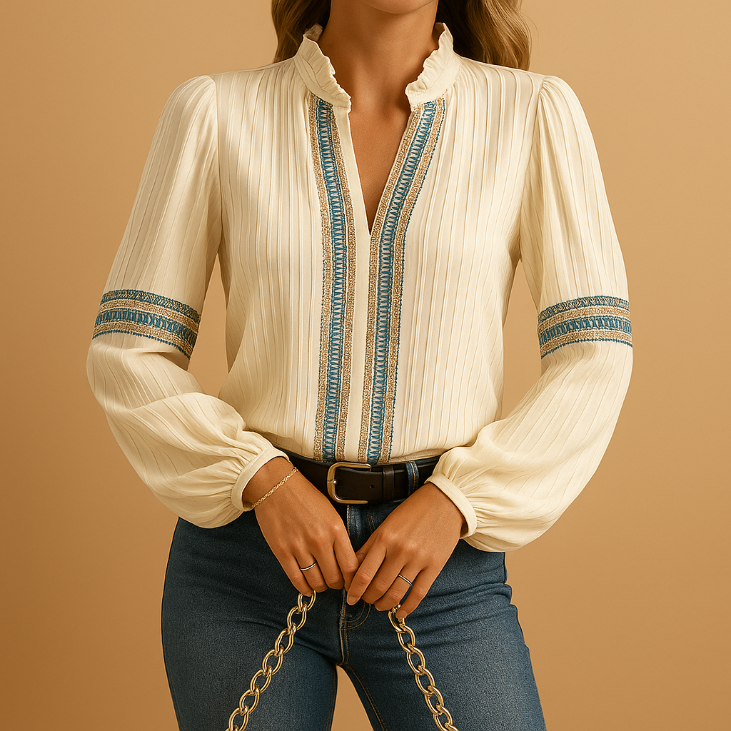 Women's Lace Blouse Lantern Sleeves - Vonnera