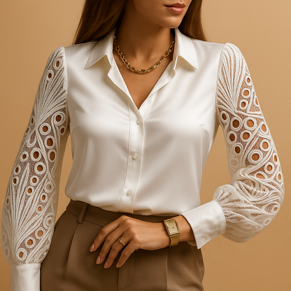 Women's Lace Blouse Sheer Sleeves - Vonnera