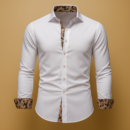 Elegant long sleeve dress shirt for men with a refined fit and classic design, ideal for formal occasions, evening dinners, and smart casual outfits.