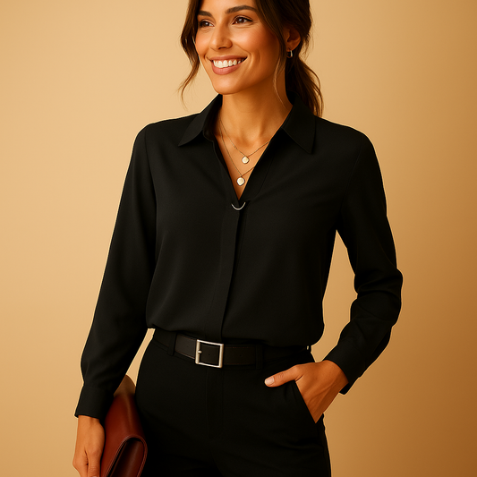 Women's Solid Button-Up Blouse - Vonnera