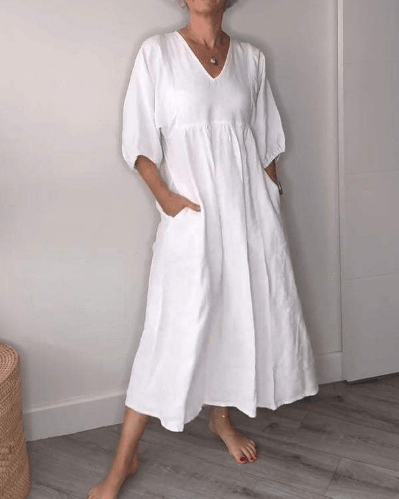 Women's Summer Dress Puff Sleeves V-Neck - Vonnera