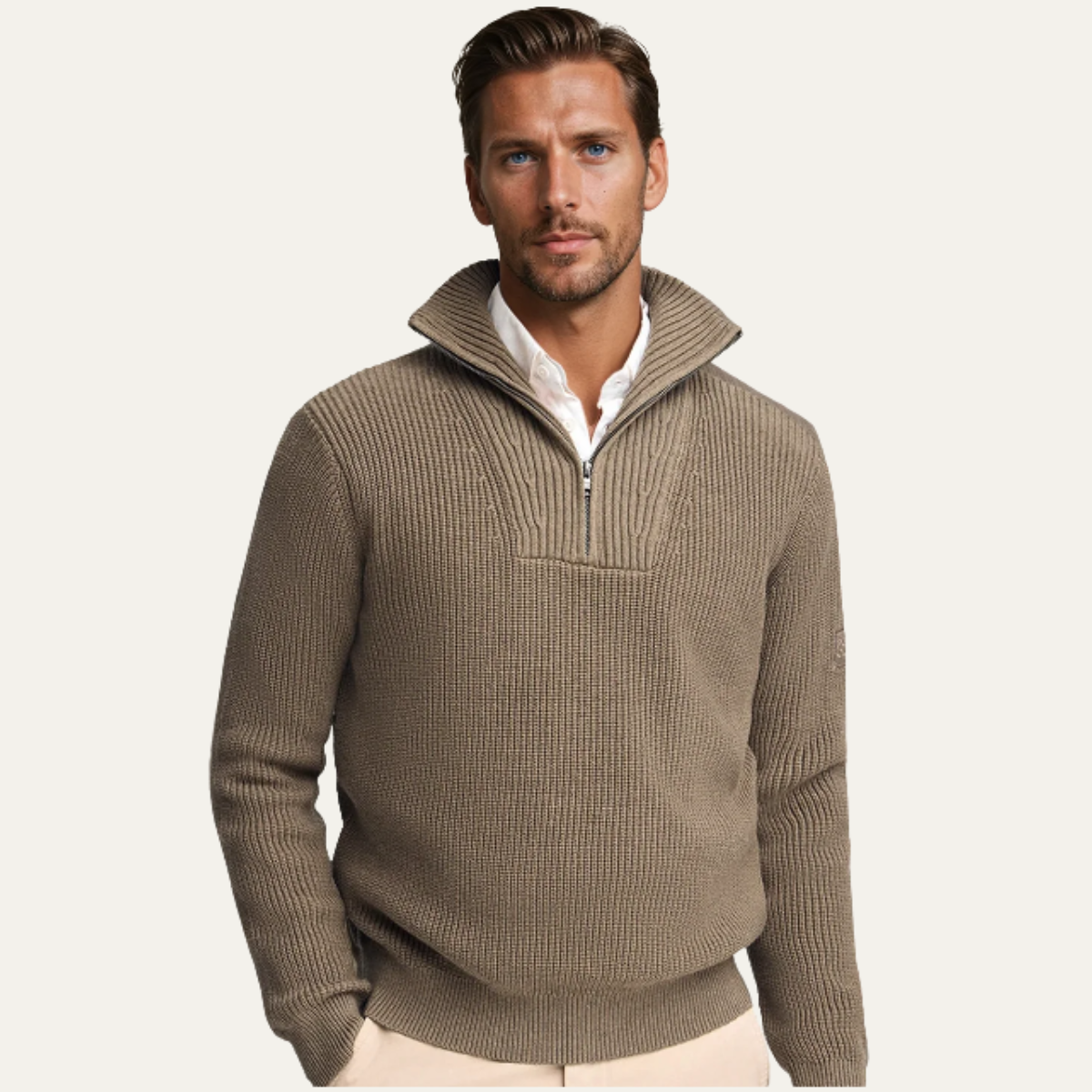 Men's Cable Knit Sweater Textured Half Zip