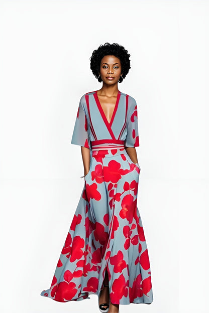 Women's Floral Maxi Dress V-Neck Wrap Style
