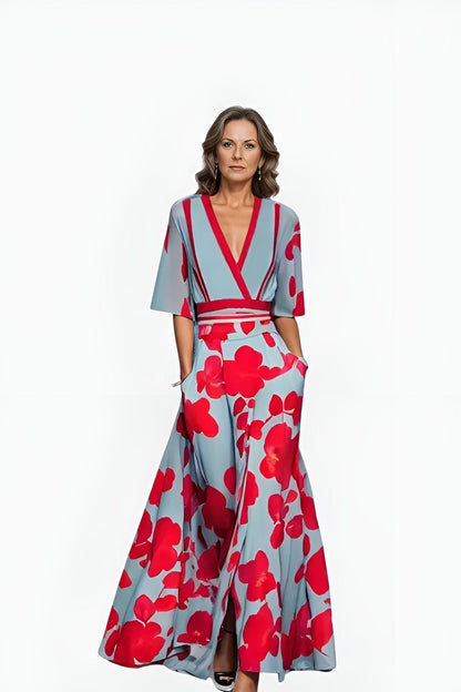 Women's Floral Maxi Dress V-Neck Wrap Style