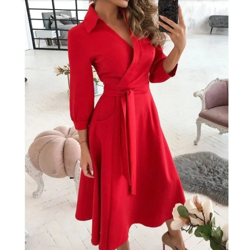 Image of Elizabeth | Women's Tie Waist A-Line Midi Dress